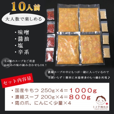 【訳あり】トメ子精肉店　国産牛もつ鍋セット　4種類食べ比べ　各2～3人前