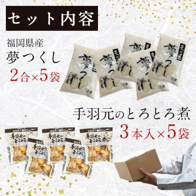おかずセット(福岡県産夢つくし2合×5袋・はかた一番どり手羽元5袋)(朝倉市)