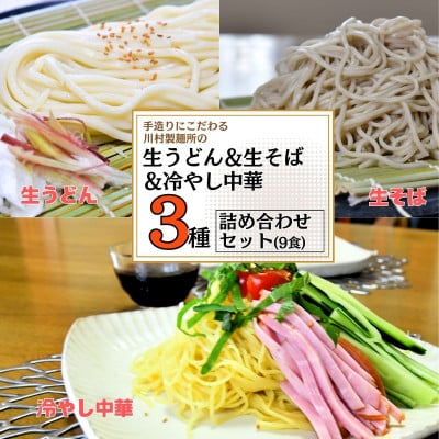 龍ケ崎名物 手造りの生うどん(3食)生そば(3食)冷やし中華(3食)セット