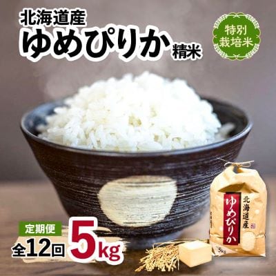 【毎月定期便】特別栽培米 北海道産ゆめぴりか 5kg精米全12回