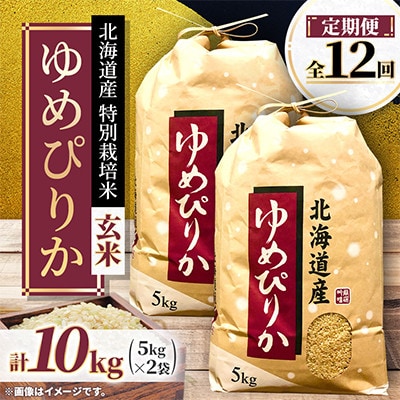 【毎月定期便】特別栽培米 北海道産 ゆめぴりか10kg(5kg×2袋) 玄米 特A 全12回