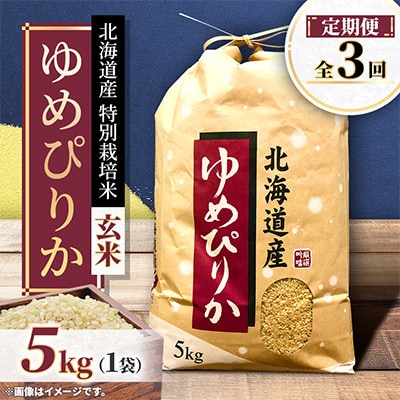 【毎月定期便】特別栽培米 北海道産ゆめぴりか5kg 美味しい玄米 特Aランク 全3回