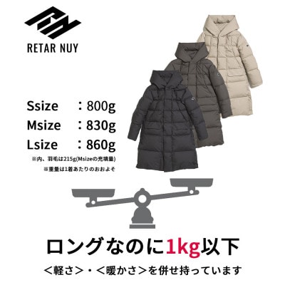 北海道ダウン:RETAR NUY/レタールヌイ ダウンコート　レディース　グレー/Mサイズ