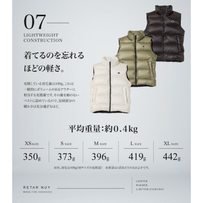 北海道ダウン:RETAR NUY/ESON 26 ダウンベスト 男女兼用 ブラック/XSサイズ