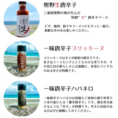 【テレビで紹介されました】熊野唐辛子ギフト5(一味唐辛子(プリッキーヌ・ハバネロ)各1本+生唐辛子)
