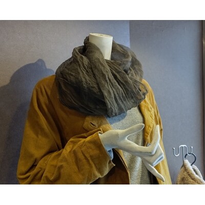 熊野番茶染め　シルクオーガンジースカーフ　墨黒色(ミョウバン×鉄媒染