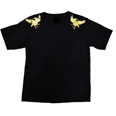 熊野古道　導きのカラス ゴールドTシャツ　黒(XLサイズ)