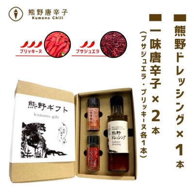 【テレビで紹介されました】熊野唐辛子ギフト8 一味唐辛子(プサジュエラ・プリッキーヌ)+ドレッシング