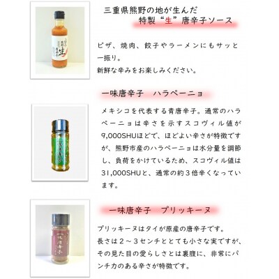 【テレビで紹介されました】熊野唐辛子ギフト15(一味唐辛子(ハラペーニョ・プリッキーヌ)+生唐辛子)