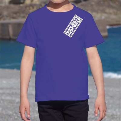 熊野大花火 キッズレトロ柄Tシャツ 青 140サイズ