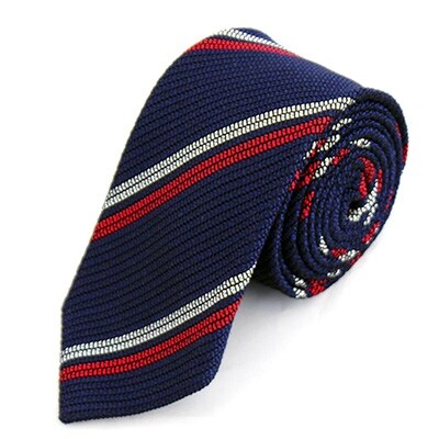 KUSKA Fresco 2Line Tie 【ネイビー&レッド】 世界でも稀な手織りネクタイ