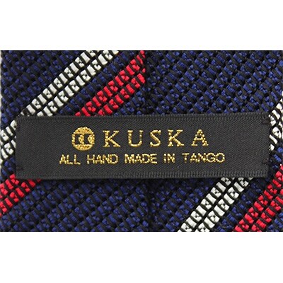 KUSKA Fresco 2Line Tie 【ネイビー&レッド】 世界でも稀な手織りネクタイ
