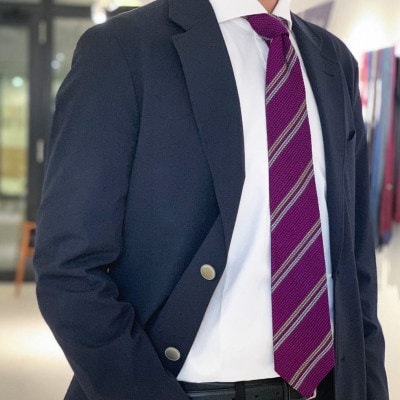 【手織りネクタイ】パープル 2ラインタイ kuskafabric 京都・丹後のシルク織物