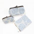 ブックカバー・がま口たわら・がま口角底セット 椿柄ブルー　一色ちりめん　京都与謝野町【高島屋選定品】