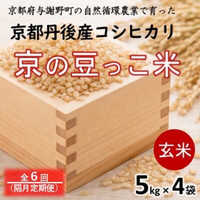 【2ヵ月毎定期便】京都府産「京の豆っこ米」玄米20kg(5kg×4袋)おいしい丹後のコシヒカリ全6回