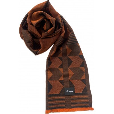 絡み織りのシルクコットンストール(オレンジ色)