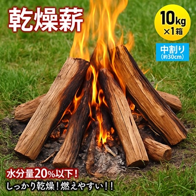 乾燥薪　キャンプ用 10kg　水分量20%以下までしっかり乾燥　中割(約30cm)　広葉樹ミックス