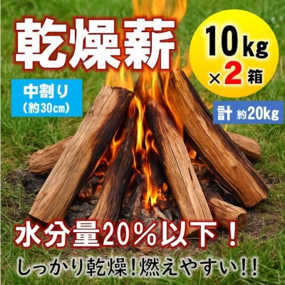 【毎月定期便】乾燥薪 キャンプ用 10kg×2箱 中割(約30cm) 広葉樹ミックス全4回