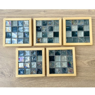 タイルコースター5枚セット(ブラック・フラットフレーム)