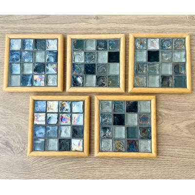 タイルコースター5枚セット(ブラック・アーチフレーム)