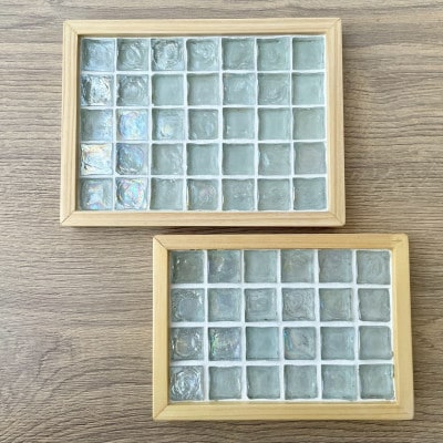 ガラスタイルトレイ小・大各1枚セット(クリア・フラットフレーム)