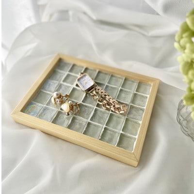 ガラスタイルトレイ小・大各1枚セット(クリア・フラットフレーム)