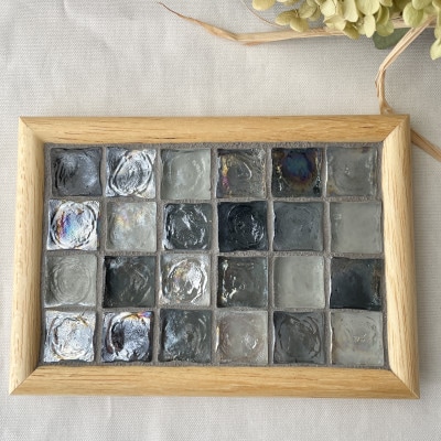 ガラスタイルトレイ小・大各1枚(ブラック・アーチフレーム)