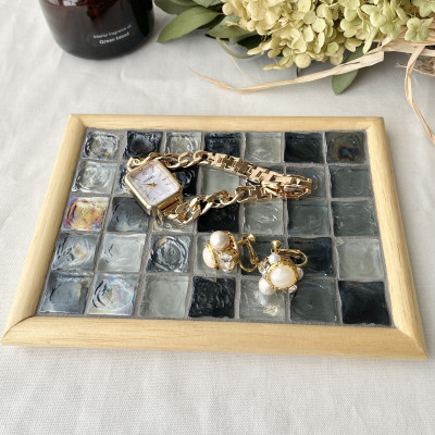 ガラスタイルトレイ小・大各1枚(ブラック・アーチフレーム)