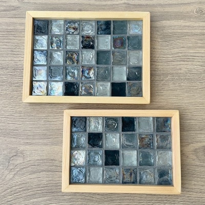 ガラスタイルトレイ小・大各1枚セット(ブラック・フラットフレーム)