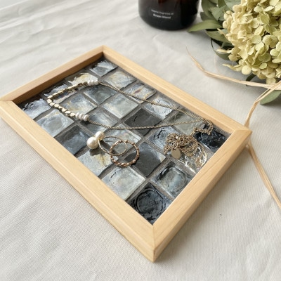 ガラスタイルトレイ小・大各1枚セット(ブラック・フラットフレーム)