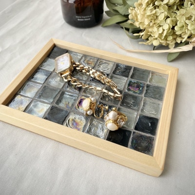 ガラスタイルトレイ小・大各1枚セット(ブラック・フラットフレーム)