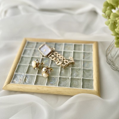 ガラスタイルコースター2枚・トレイ大1枚セット(クリア・アーチフレーム)