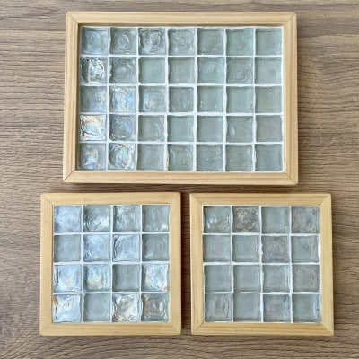 ガラスタイルコースター2枚・トレイ大1枚セット(クリア・フラットフレーム)