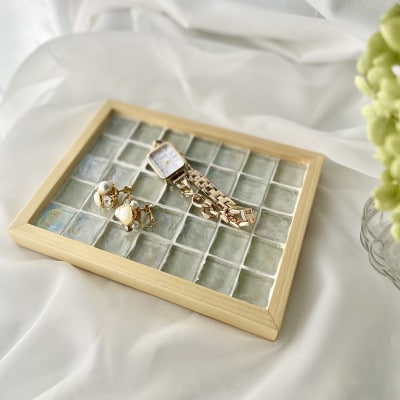 ガラスタイルコースター2枚・トレイ大1枚セット(クリア・フラットフレーム)