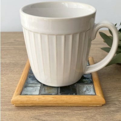 ガラスタイルコースター2枚・トレイ大1枚セット(ブラック・アーチフレーム)