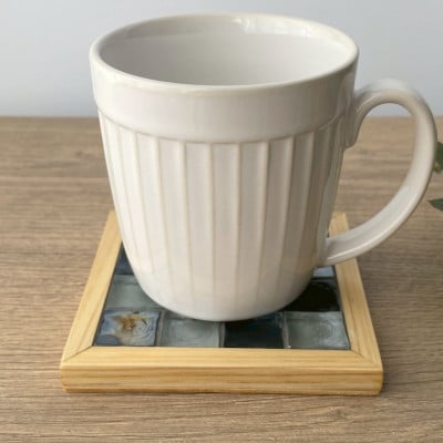 ガラスタイルコースター2枚・トレイ大1枚セット(ブラック・フラットフレーム)