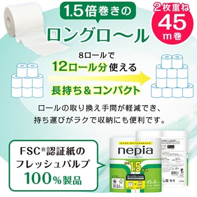ネピアプレミアムソフトトイレットロール8ロールダブル　45m　無香料(8パック)トイレットペーパー
