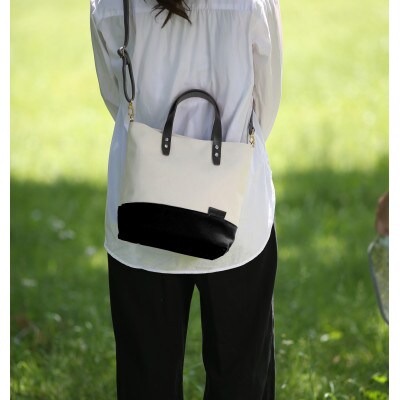 【倉敷産帆布×本革】2way ショルダーバッグ　バイカラー(生成り×黒)(黒革)