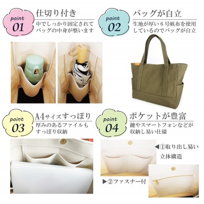 倉敷産帆布　トートバッグ　A4すっぽり　ポケット充実!【生成り×キャメル】