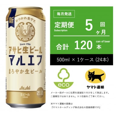 【毎月定期便】アサヒ　生ビール　マルエフ　500ml × 24本　【エコ発送】全5回