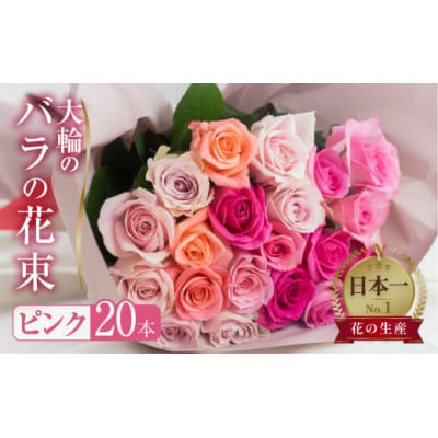 大輪のバラの花束 ピンク 20本 (40cm)