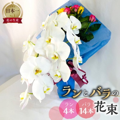 ラン4本とバラ14本の花束 ギフト・プレゼントに最適 愛知県田原市