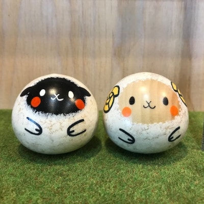 【こけしげのコケシ】コロこけし 干支 未(ひつじ) / 2個セット(白・黒)