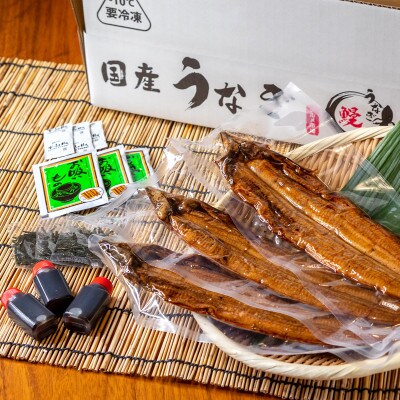 国産うなぎ 関西風蒲焼 大サイズ3枚(合計約450g)薬味付【すさみグルメ市場】
