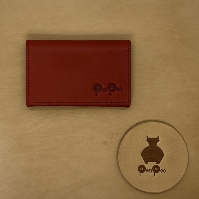 知多牛革の名刺入れ(レッド)