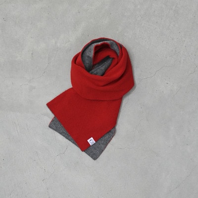 【 OTA KNIT 】TRAVEL SCARF トラベルマフラー(無地 レッド × グレー)