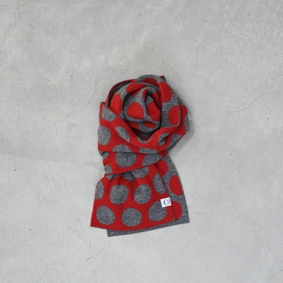 【 OTA KNIT 】TRAVEL SCARF トラベルマフラー(dot レッド × グレー)