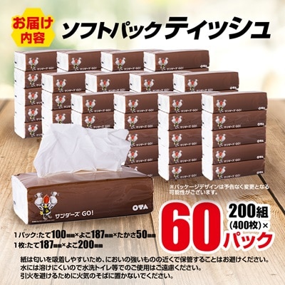 群馬クレインサンダーズ応援ソフトパックティッシュ 400枚(200組)×60パック