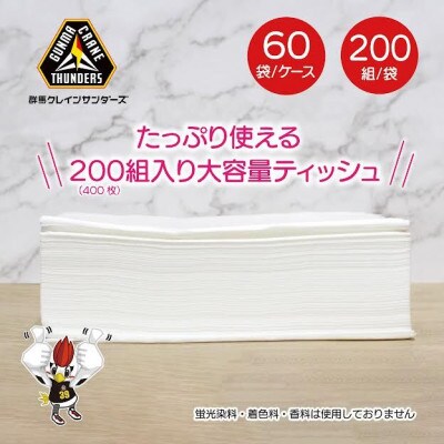 【令和6年7月発送】群馬クレインサンダーズ応援ソフトパックティッシュ400枚(200組)×60パック