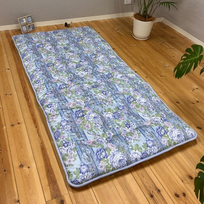 日本製固綿入りボリューム敷布団(シングル/花柄ブルー)